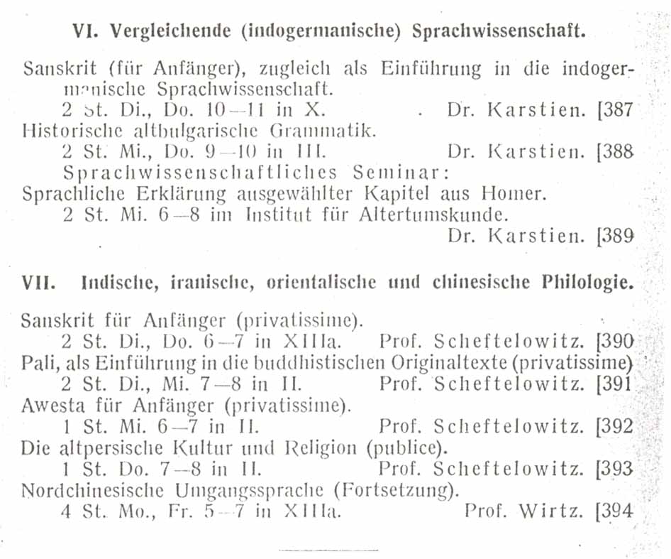 Auszug aus dem Vorlesungsverzeichnis (Sommersemester 1929)