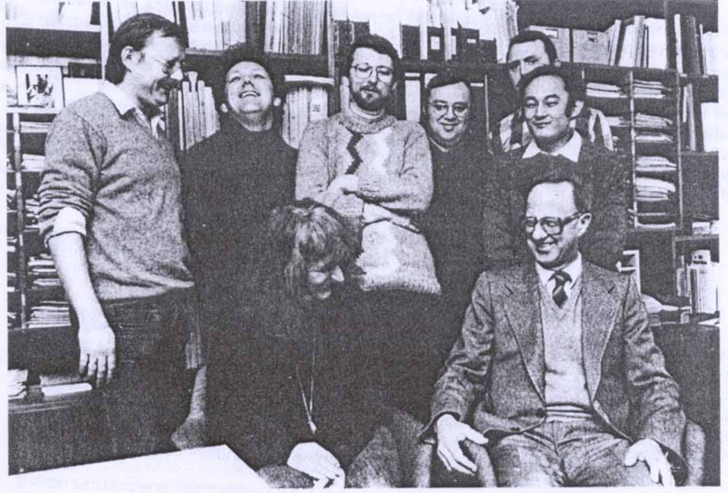 UNITYP-Mitarbeiter mit Prof. Seiler in seinem Arbeitszimmer (1983)